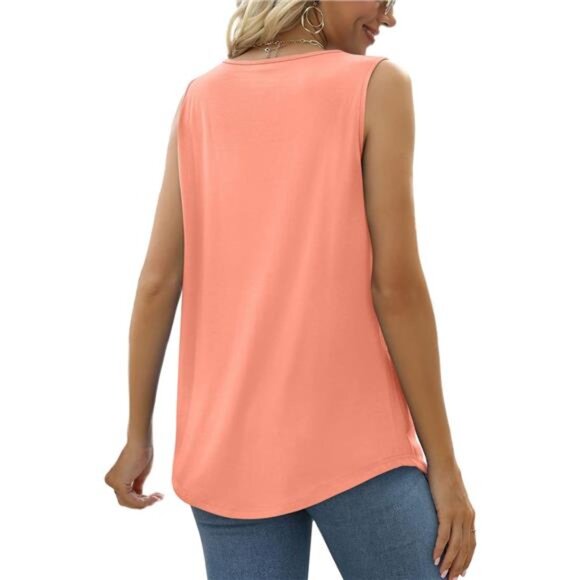 Summer Tank Tops for Women Loose Fit Pleated Square Neck Sleeveless Tops Curved - Picture 3 of 6